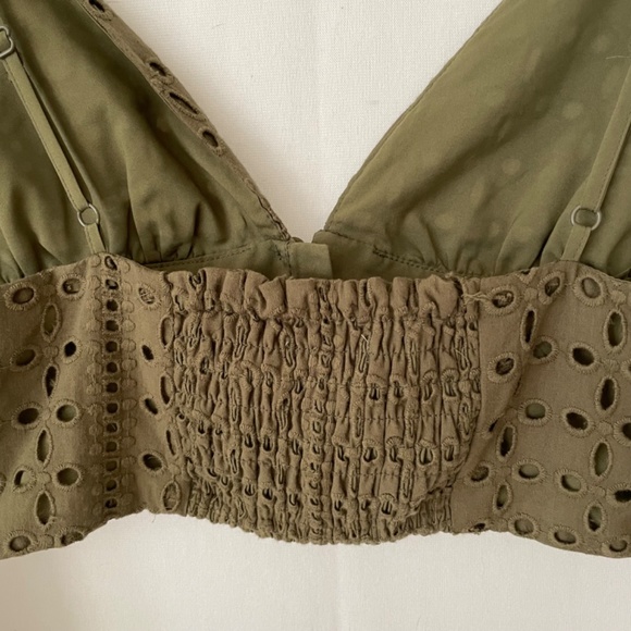 BAR III Sz Lg Eyelet Forest Green Lined Bralette Smocked Back Adjustable Straps - Picture 4 of 8